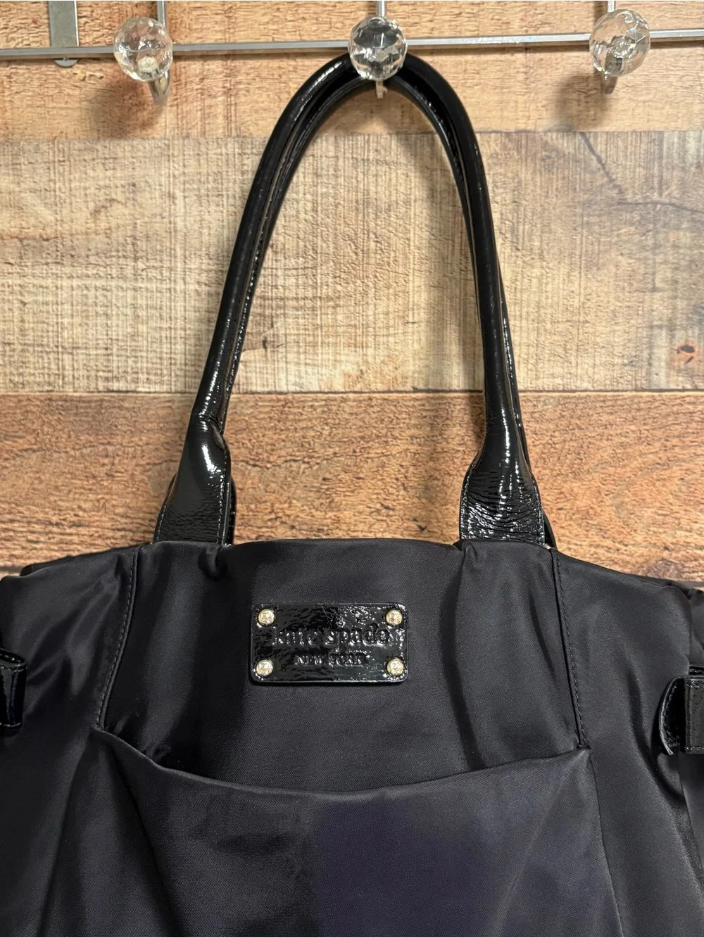 Kate Spade New York Lawrenceville Slim Kenny Tote Black Nylon Patent Leather Bow